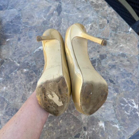Enzo Angiolini Inner Platform Pump Shoes Peep Toe Tan Patent Leather - 7.5 - Picture 5 of 5